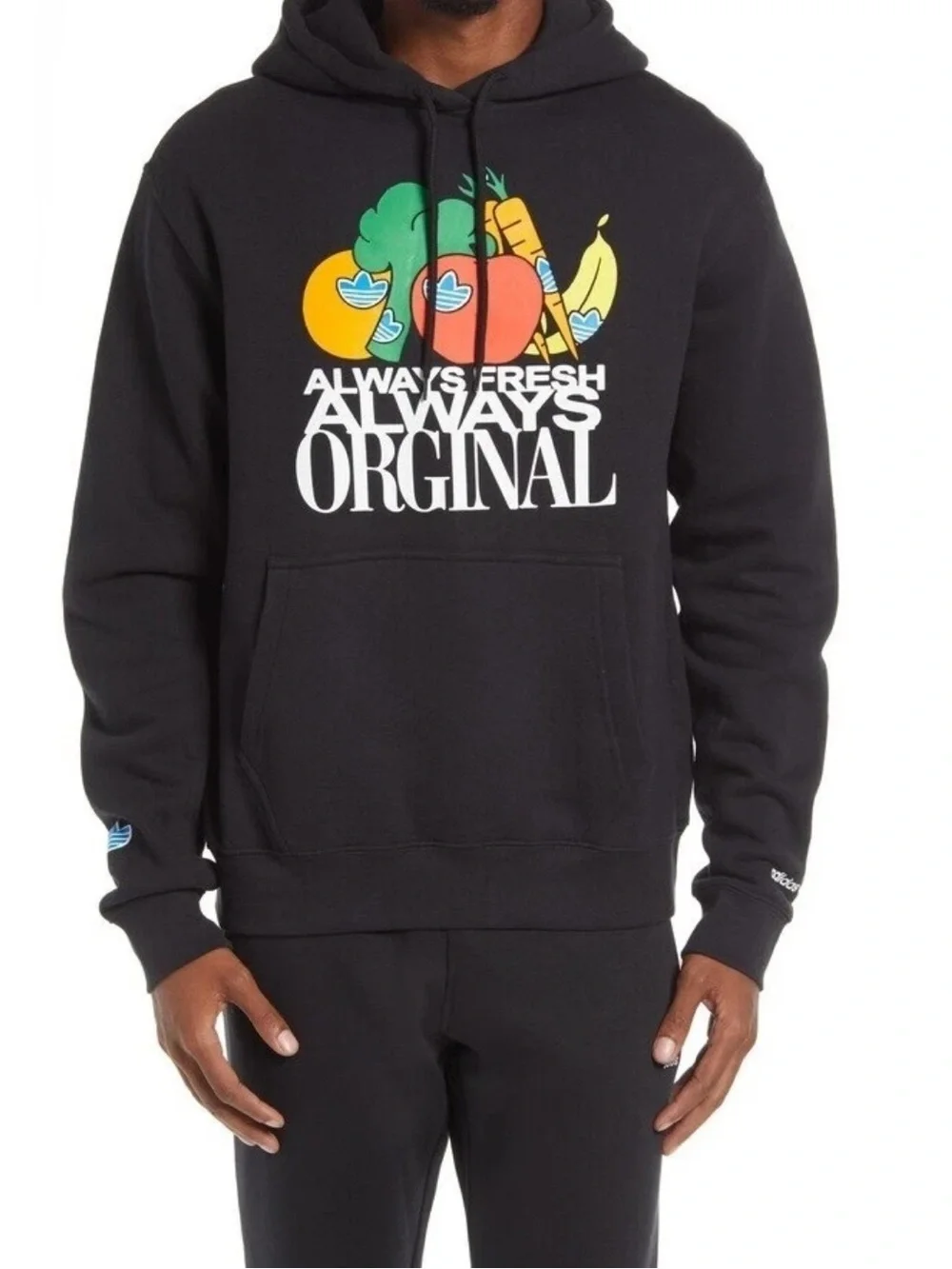 Adidas OG Always Fresh Always Original Black Graphic Hoodie Sweatshirt Fruit